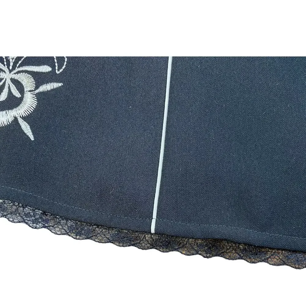 Loft Floral A Line Embroidered Skirt Black White Lined 2P
